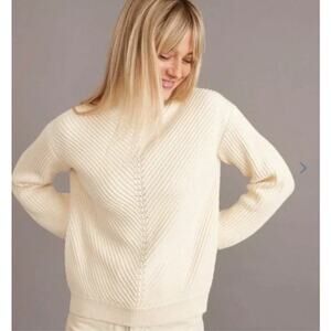 Marine Layer Skylar Sweater Knit Chevron Mock Turtleneck Pullover Ivory NWT L